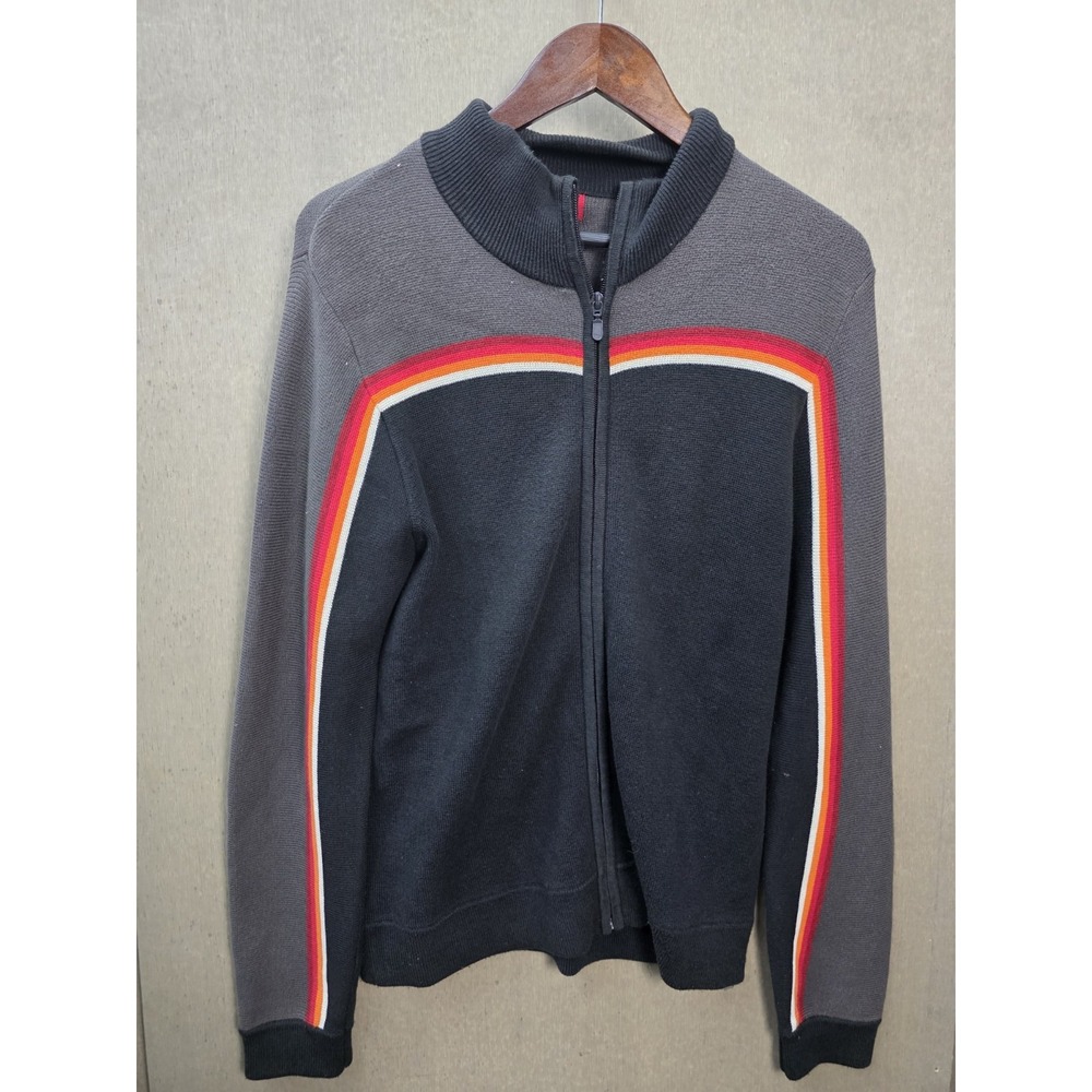 Mossimo Full Zip Knit Sweater Jacket Mens M Black Gray Stripe Track Style